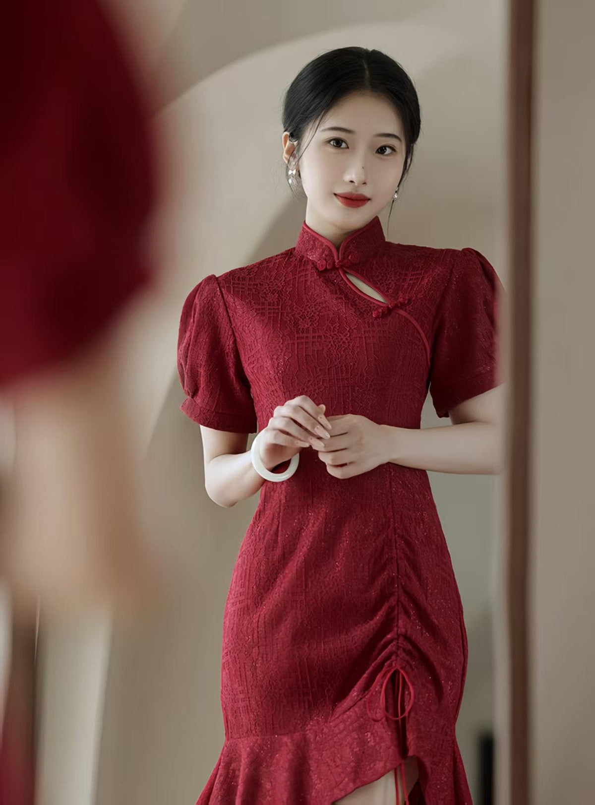 Women's Vintage Qipao Cheongsam Dress – Burgundy Mermaid – additional product view