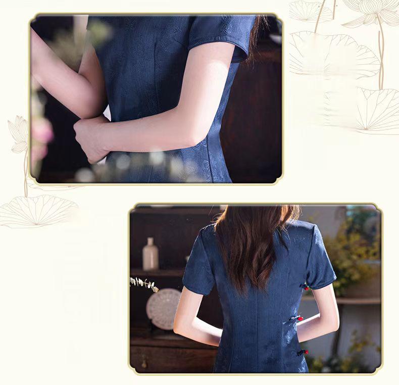 Women's Blue Elegant Qipao Cheongsam Dress – Long Fitted – additional product view