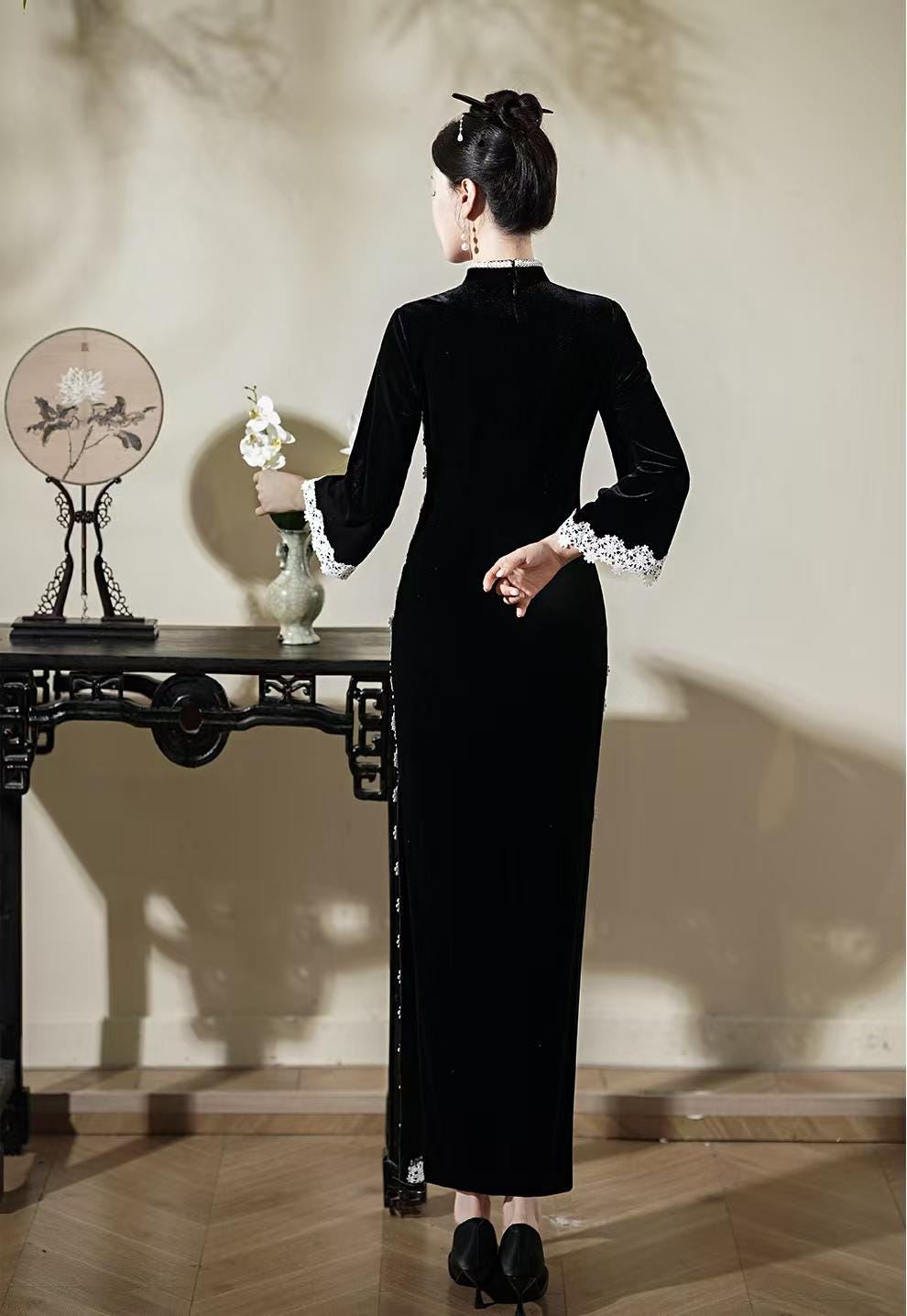 Women's Black Vintage Qipao Cheongsam Dress – additional product view