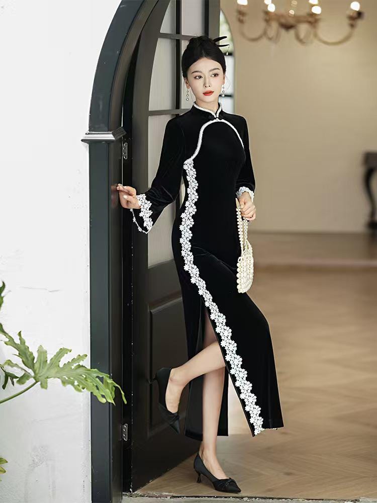 Women's Black Vintage Qipao Cheongsam Dress – additional product view