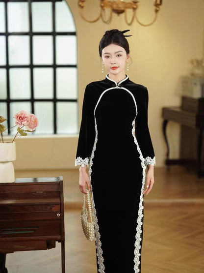 Women's Black Vintage Qipao Cheongsam Dress – additional product view