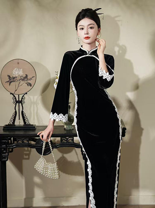 Women's Black Vintage Qipao Cheongsam Dress