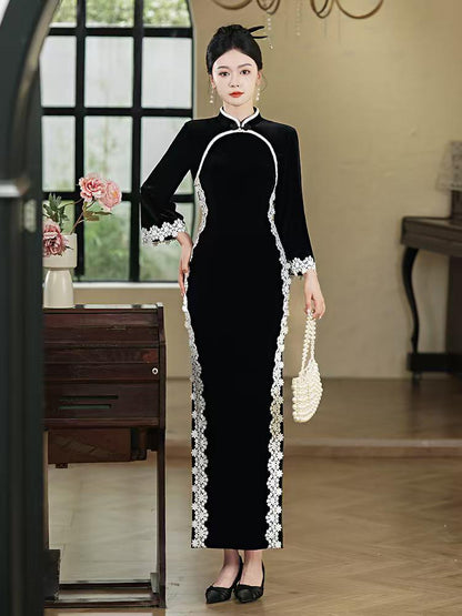 Women's Black Vintage Qipao Cheongsam Dress – additional product view
