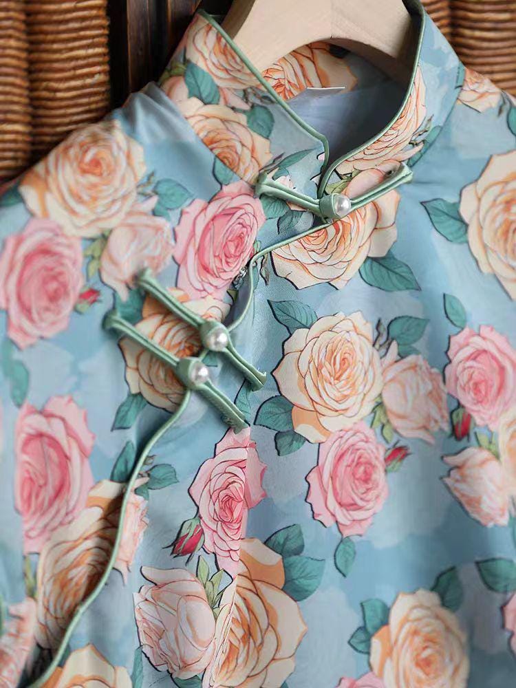Women's Floral Qipao Cheongsam Dress – Chiffon – additional product view