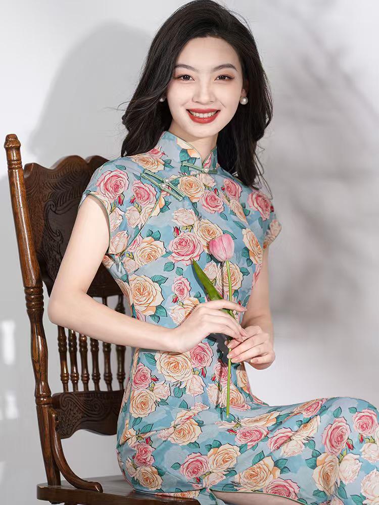 Women's Floral Qipao Cheongsam Dress – Chiffon – additional product view