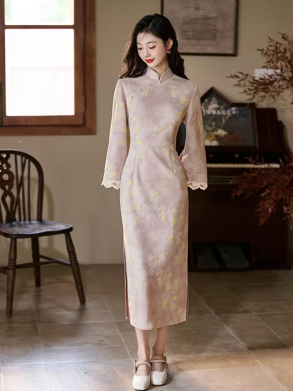 Women's Vintage Qipao Cheongsam Dress – Fall Winter – additional product view
