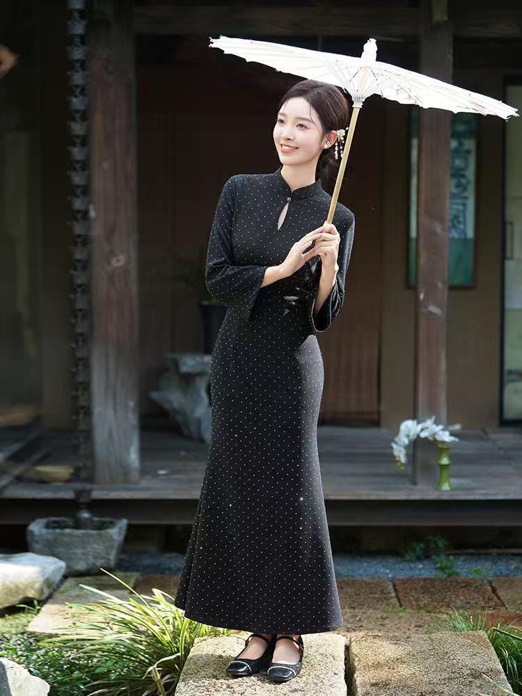 Women's Black Vintage Qipao Cheongsam Dress – additional product view