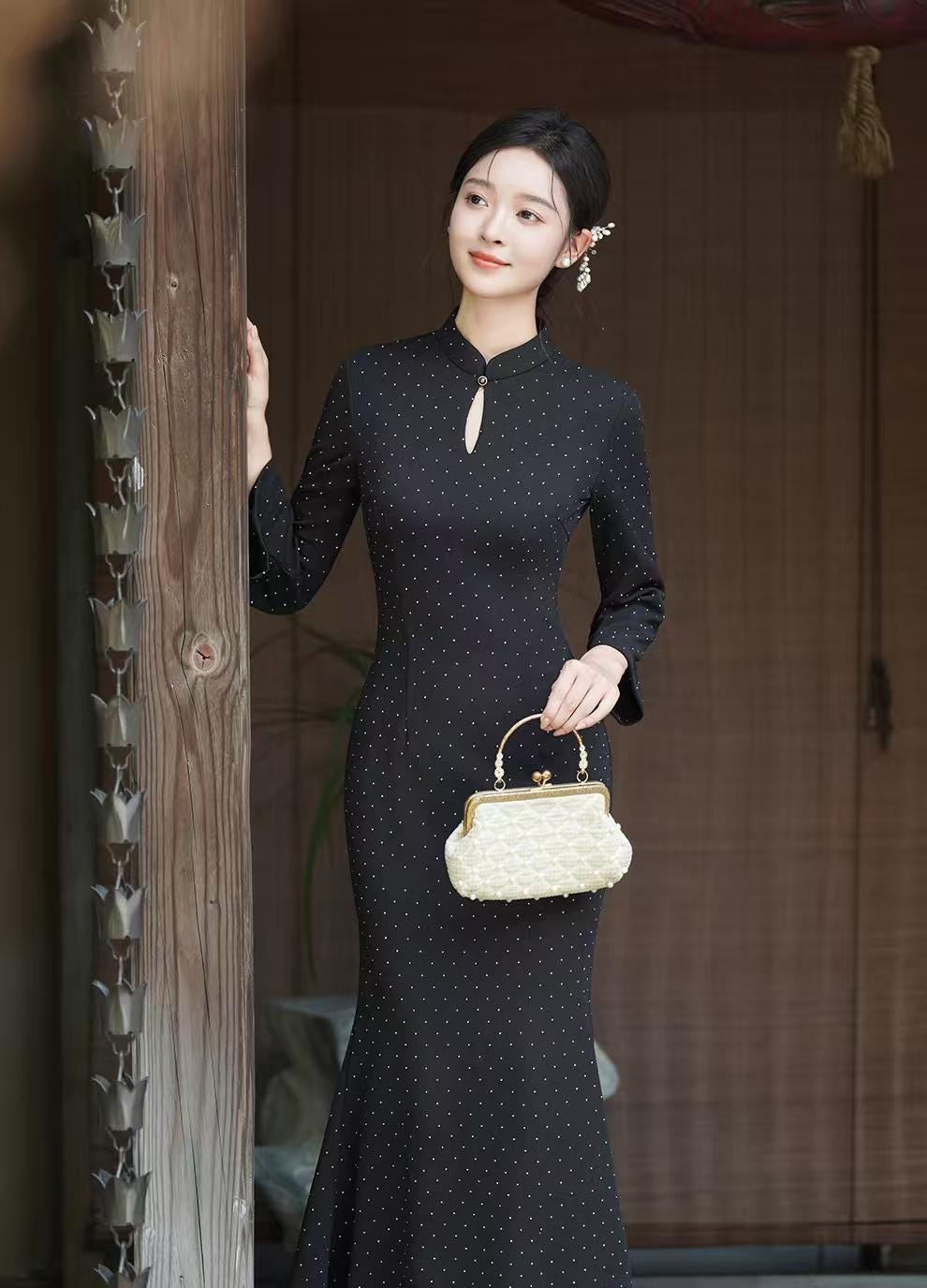 Women's Black Vintage Qipao Cheongsam Dress – additional product view