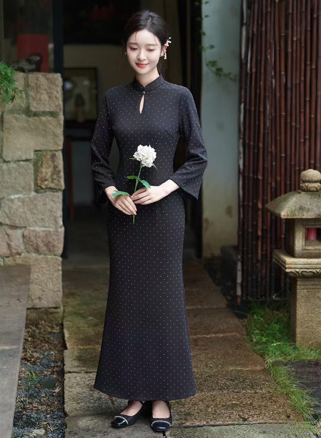 Women's Black Vintage Qipao Cheongsam Dress – additional product view