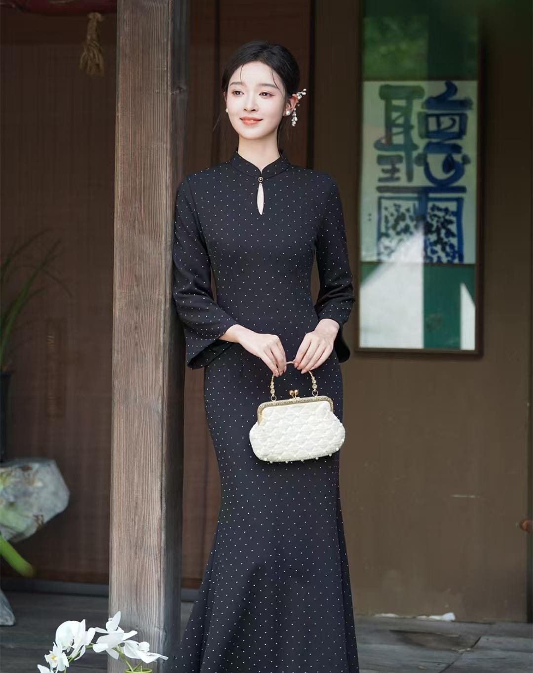 Women's Black Vintage Qipao Cheongsam Dress – additional product view