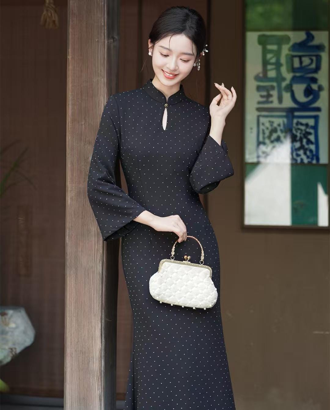 Women's Black Vintage Qipao Cheongsam Dress – additional product view