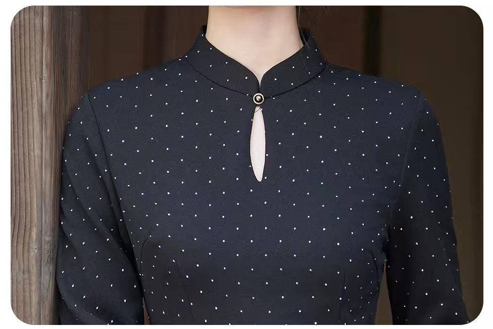 Women's Black Vintage Qipao Cheongsam Dress – additional product view