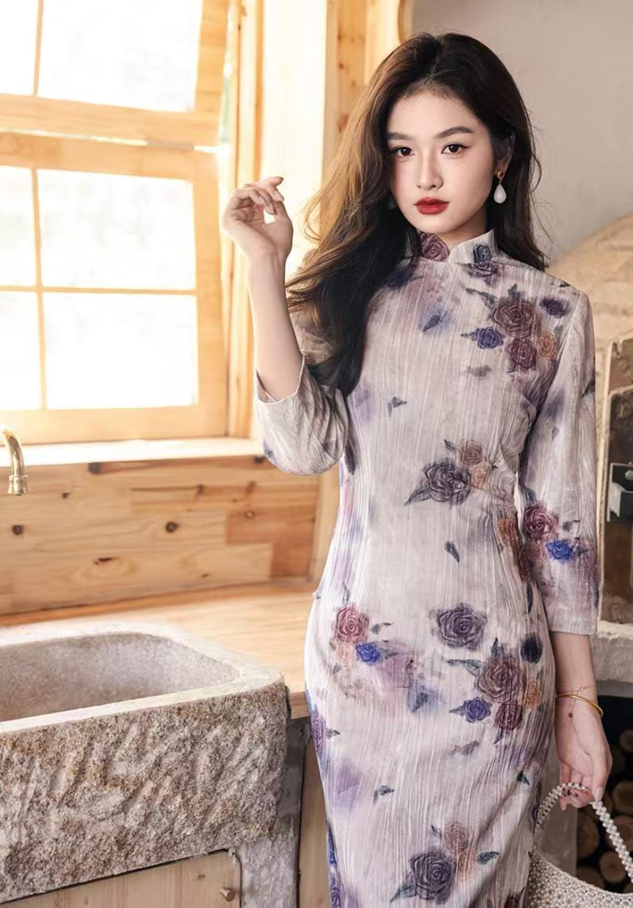 Women's Floral Qipao Cheongsam Dress – Winter – additional product view