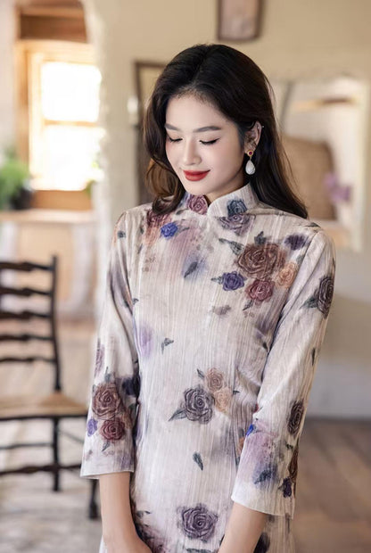 Women's Floral Qipao Cheongsam Dress – Winter – additional product view