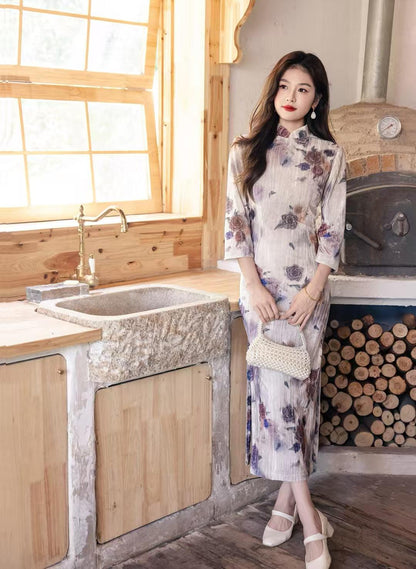 Women's Floral Qipao Cheongsam Dress – Winter – additional product view