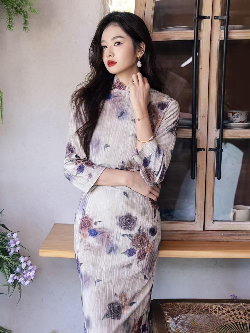 Women's Floral Qipao Cheongsam Dress – Winter – additional product view