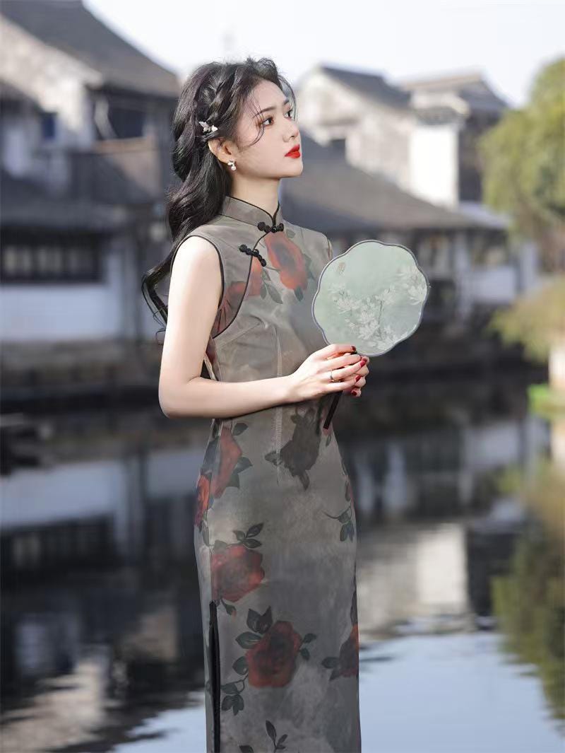 Women's Pink Floral Qipao Cheongsam Dress – additional product view