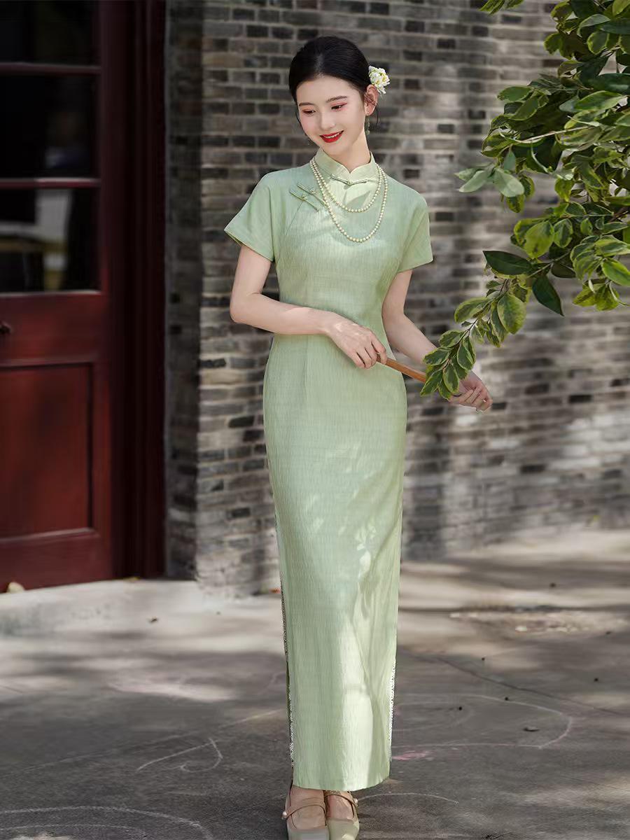 Women's Green Vintage Qipao Cheongsam Dress – Spring Summer – additional product view