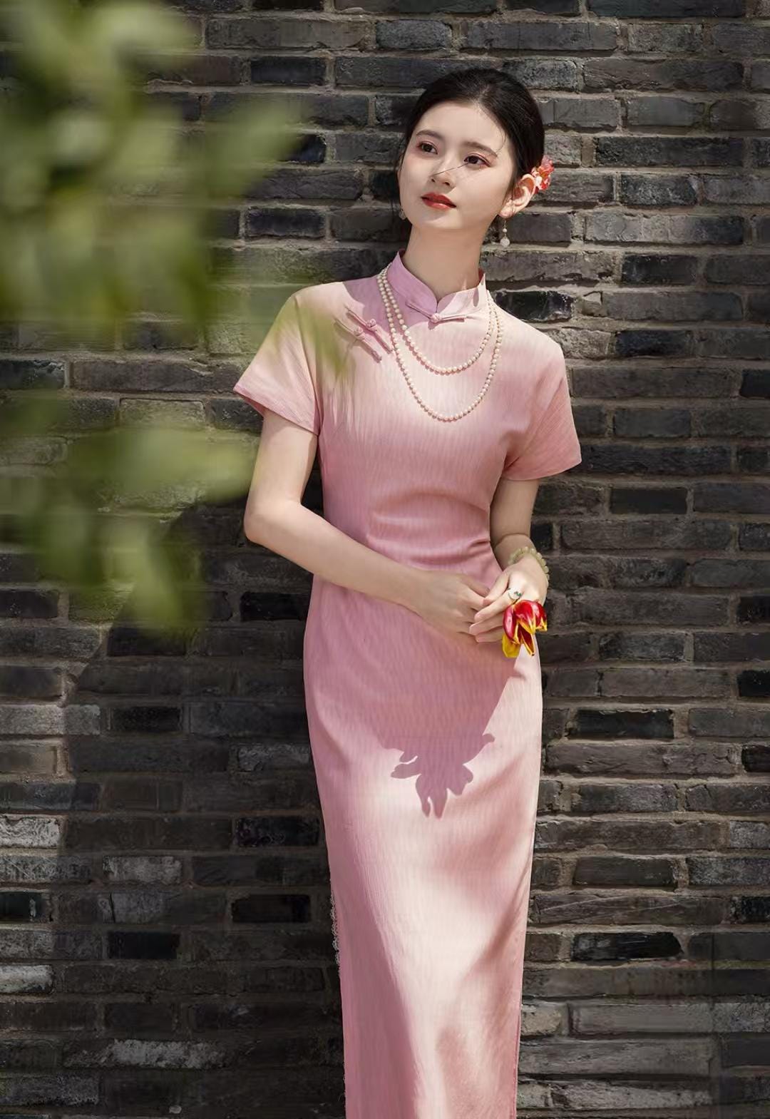 Women's Green Vintage Qipao Cheongsam Dress – Spring Summer – additional product view