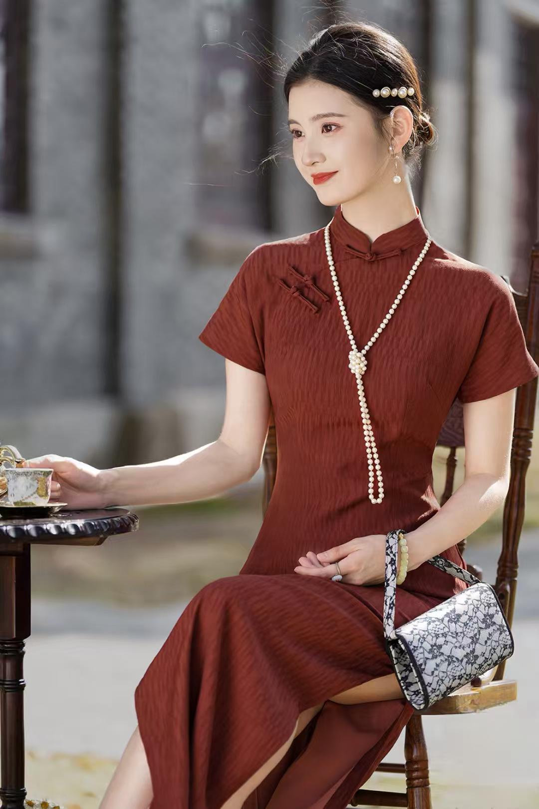 Women's Green Vintage Qipao Cheongsam Dress – Spring Summer – additional product view