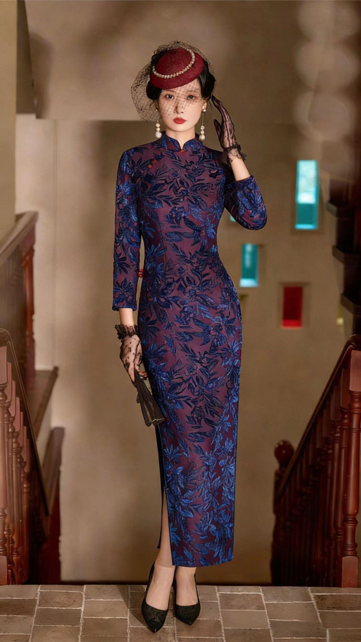 Women's Floral Qipao Cheongsam Dress – Long – additional product view