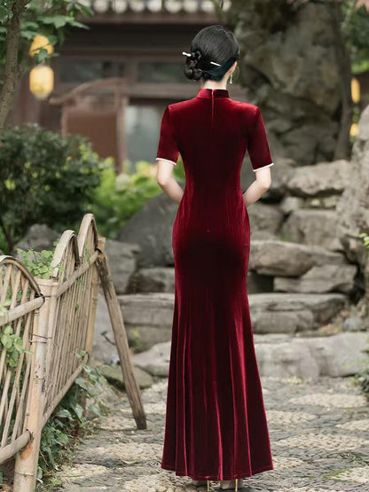 Women's Vintage Velvet Qipao Cheongsam Dress – additional product view