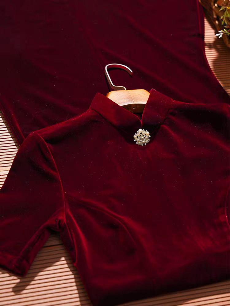 Women's Vintage Velvet Qipao Cheongsam Dress – additional product view