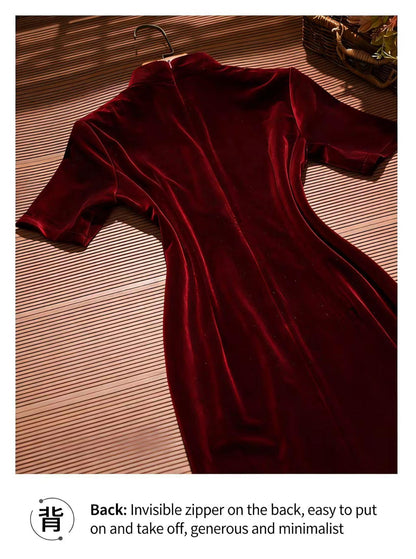 Women's Vintage Velvet Qipao Cheongsam Dress – additional product view