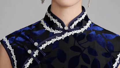 Women's Elegant Velvet Qipao Cheongsam Dress – Maxi – additional product view