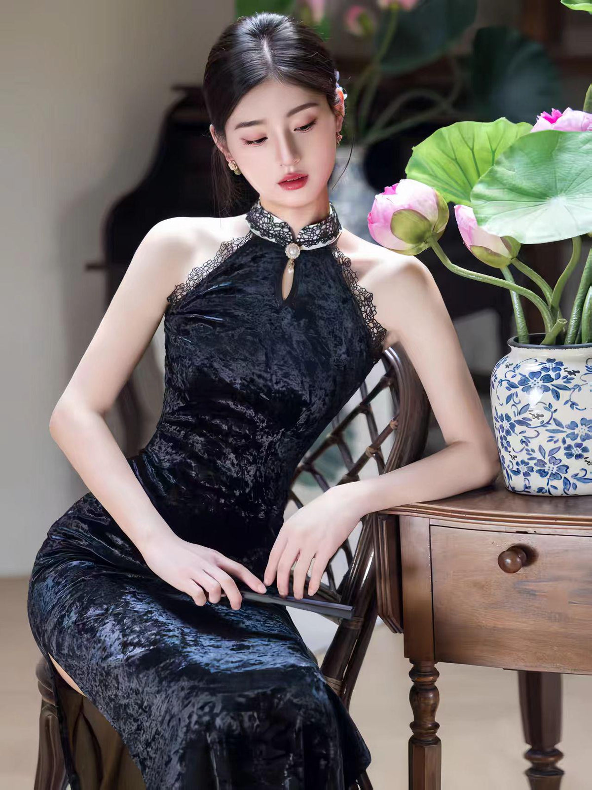 Women's Elegant Velvet Qipao Cheongsam Dress – additional product view