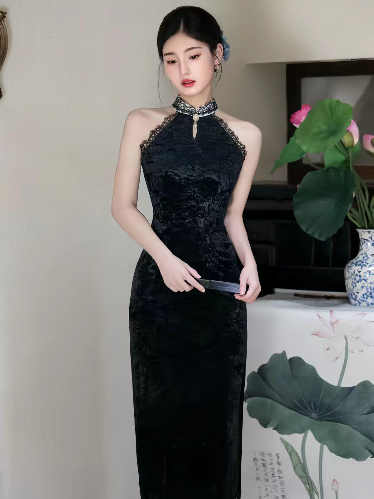 Women's Elegant Velvet Qipao Cheongsam Dress – additional product view