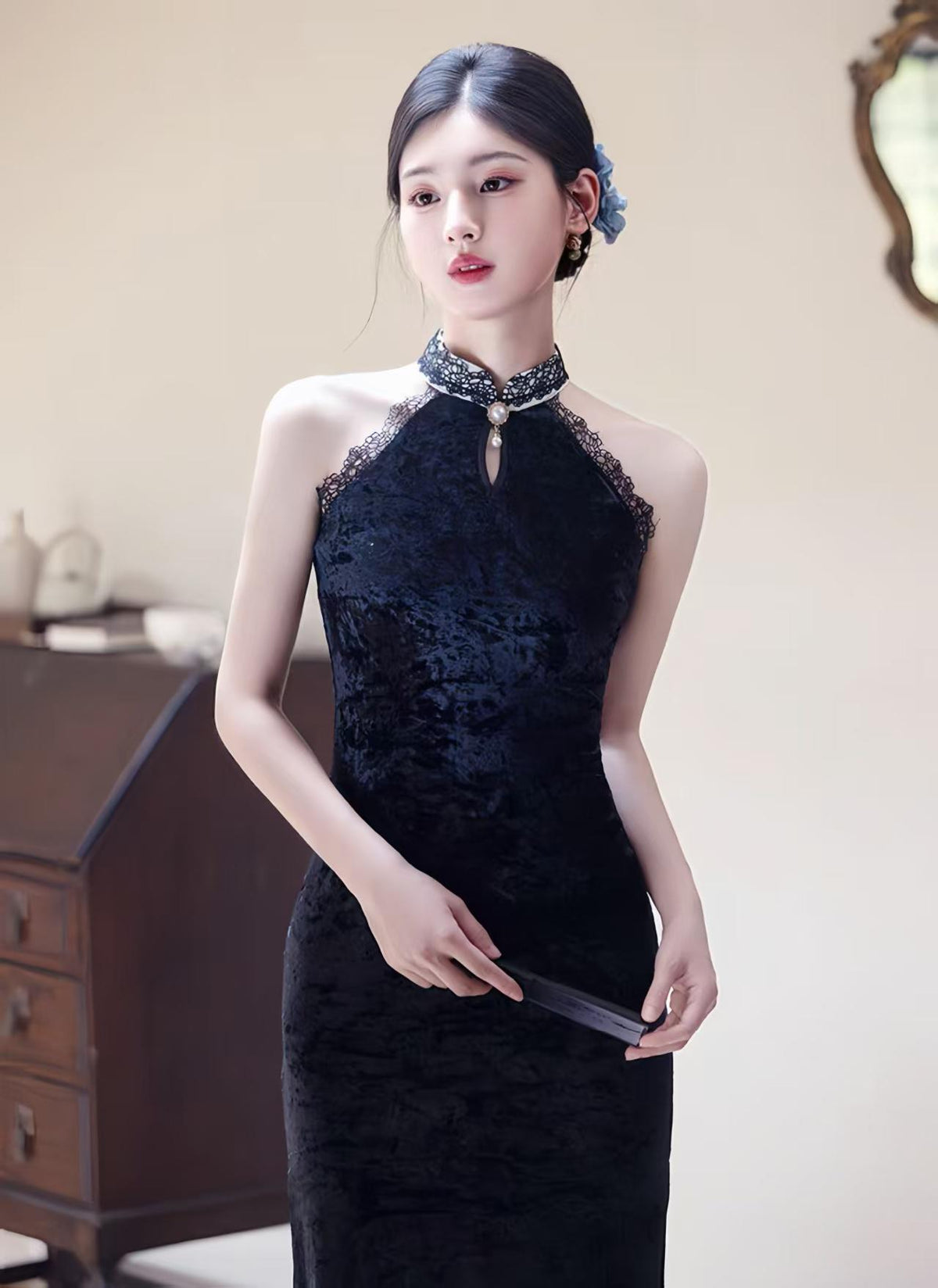 Women's Elegant Velvet Qipao Cheongsam Dress – additional product view
