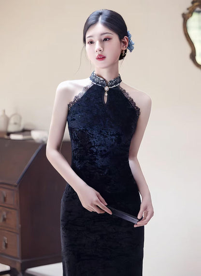Women's Elegant Velvet Qipao Cheongsam Dress – additional product view