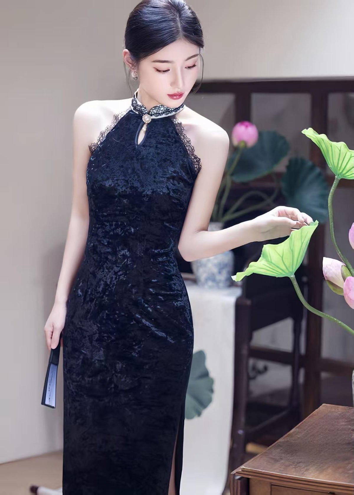 Women's Elegant Velvet Qipao Cheongsam Dress – additional product view