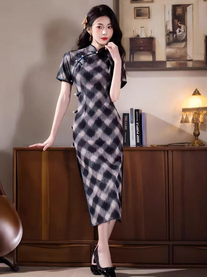 Women's Vintage Qipao Cheongsam Dress – Mandarin Collar Fitted – additional product view