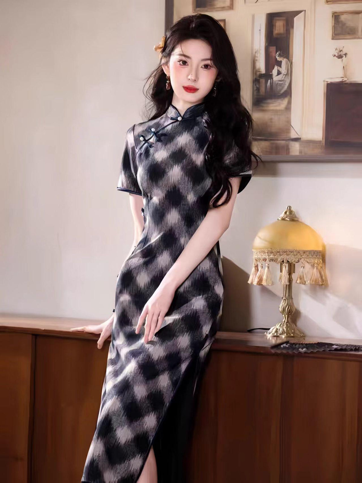 Women's Vintage Qipao Cheongsam Dress – Mandarin Collar Fitted – additional product view