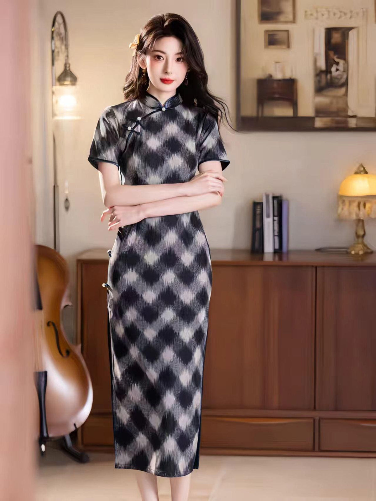 Women's Vintage Qipao Cheongsam Dress – Mandarin Collar Fitted – additional product view