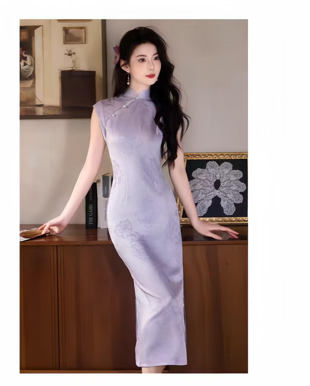 Women's Floral Qipao Cheongsam Dress – Jacquard Mandarin Collar Fitted