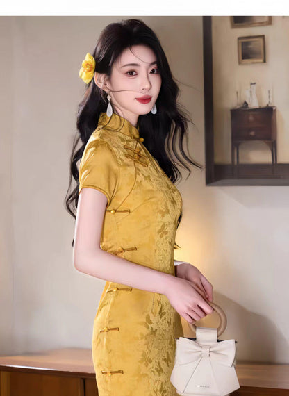 Women's Gold Vintage Qipao Cheongsam Dress – additional product view