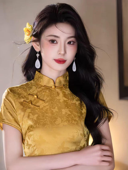 Women's Gold Vintage Qipao Cheongsam Dress – additional product view