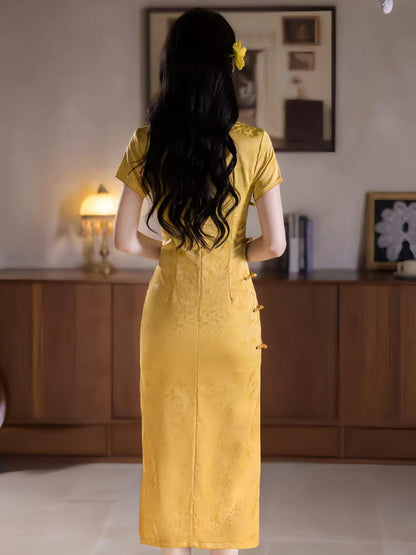 Women's Gold Vintage Qipao Cheongsam Dress – additional product view