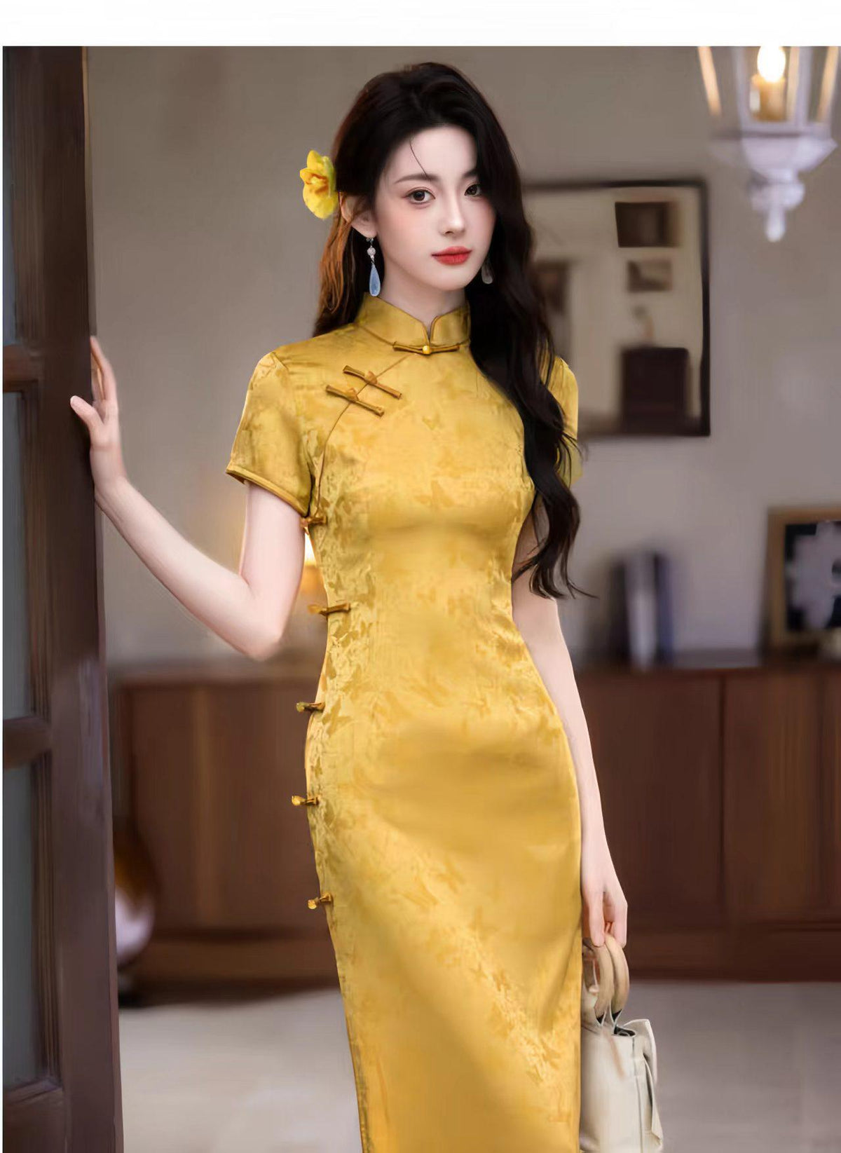 Women's Gold Vintage Qipao Cheongsam Dress – additional product view