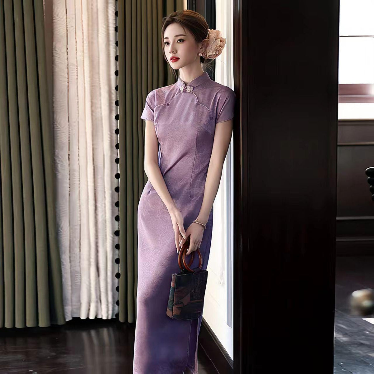 Women's Jacquard Qipao Cheongsam Dress – Fitted – additional product view