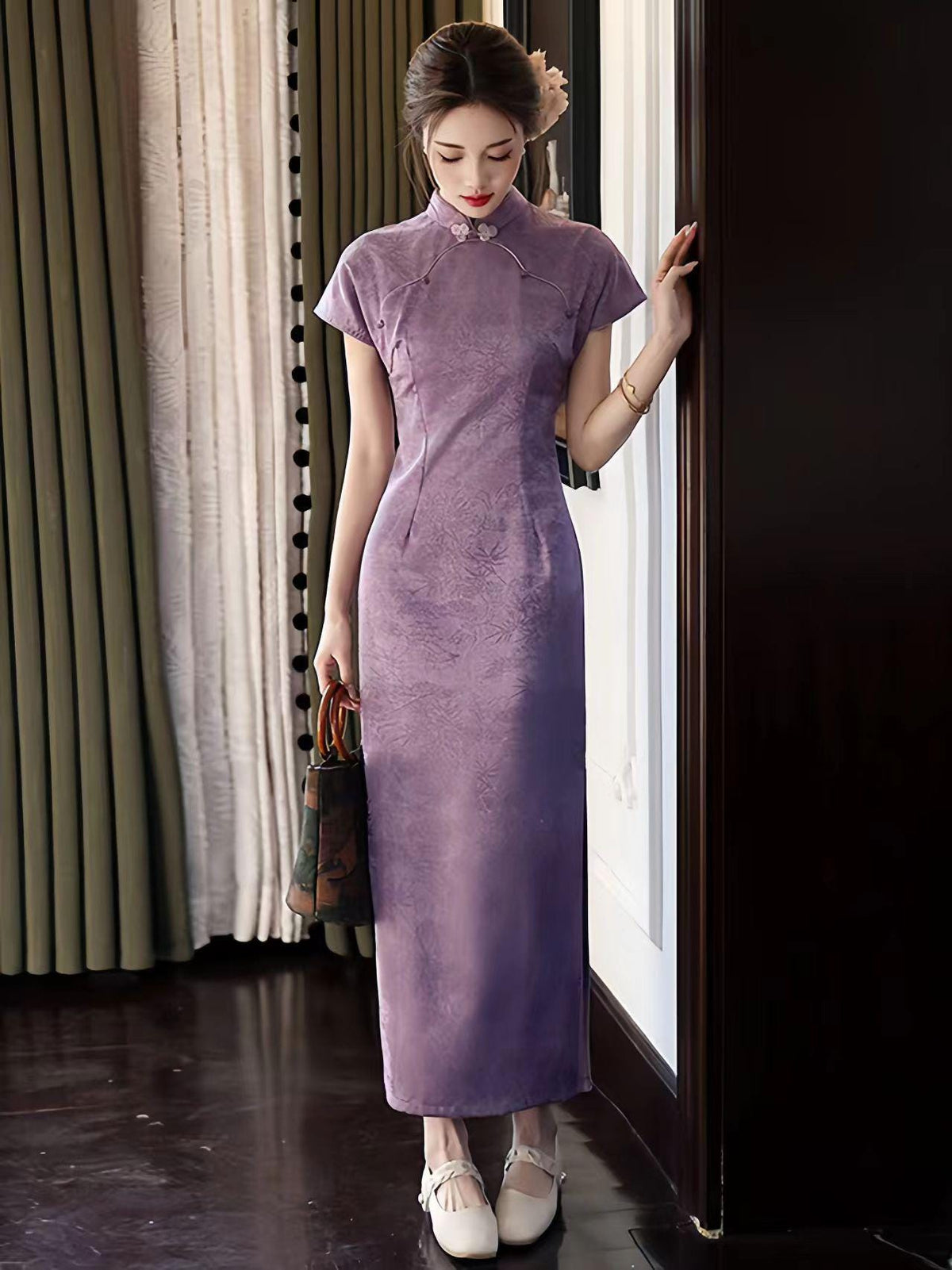 Women's Jacquard Qipao Cheongsam Dress – Fitted – additional product view