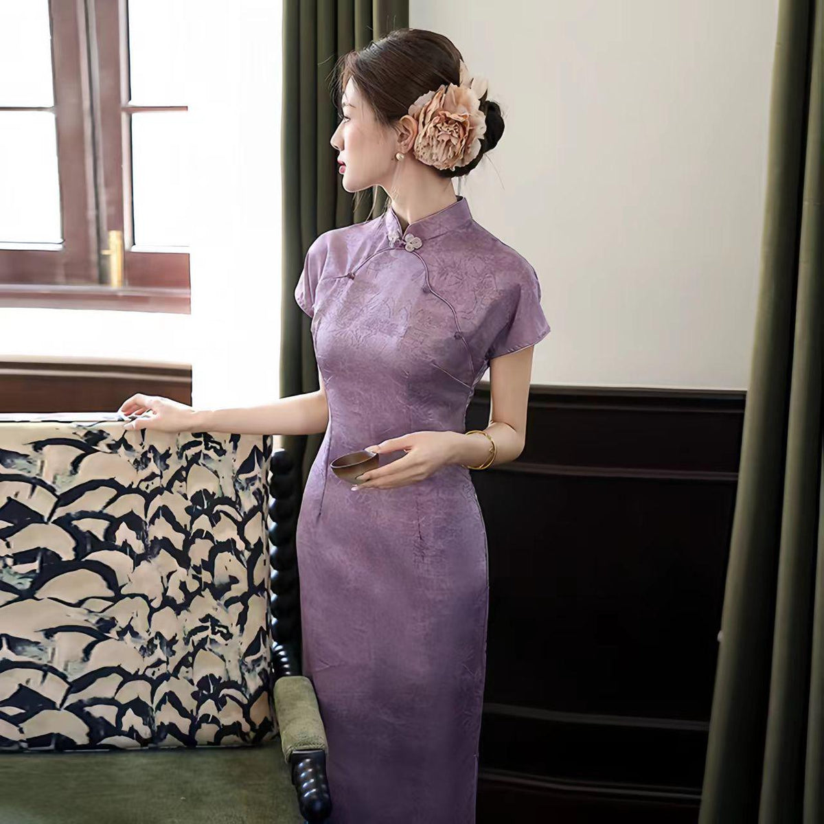 Women's Jacquard Qipao Cheongsam Dress – Fitted – additional product view