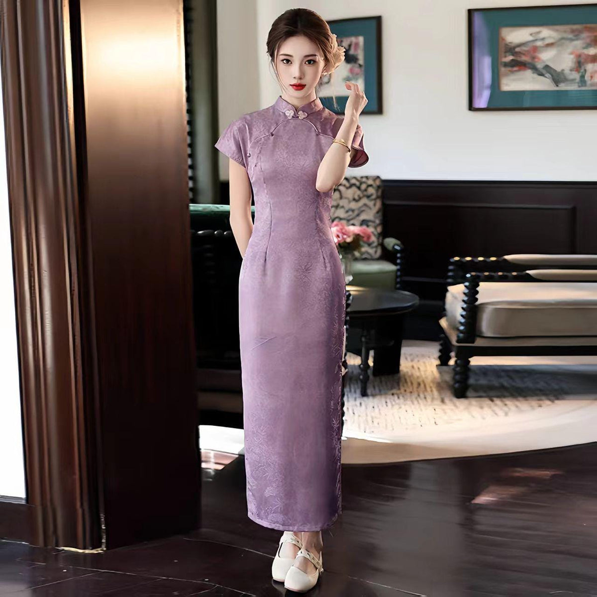 Women's Jacquard Qipao Cheongsam Dress – Fitted – additional product view