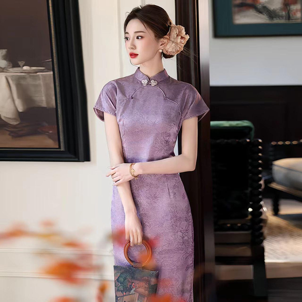 Women's Jacquard Qipao Cheongsam Dress – Fitted – additional product view