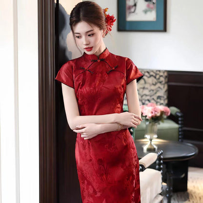 Women's Red Elegant Qipao Cheongsam Dress – Jacquard