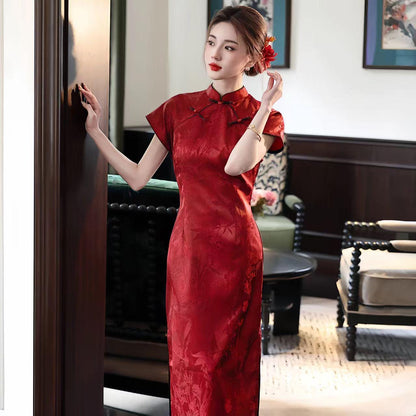 Women's Red Elegant Qipao Cheongsam Dress – Jacquard – additional product view