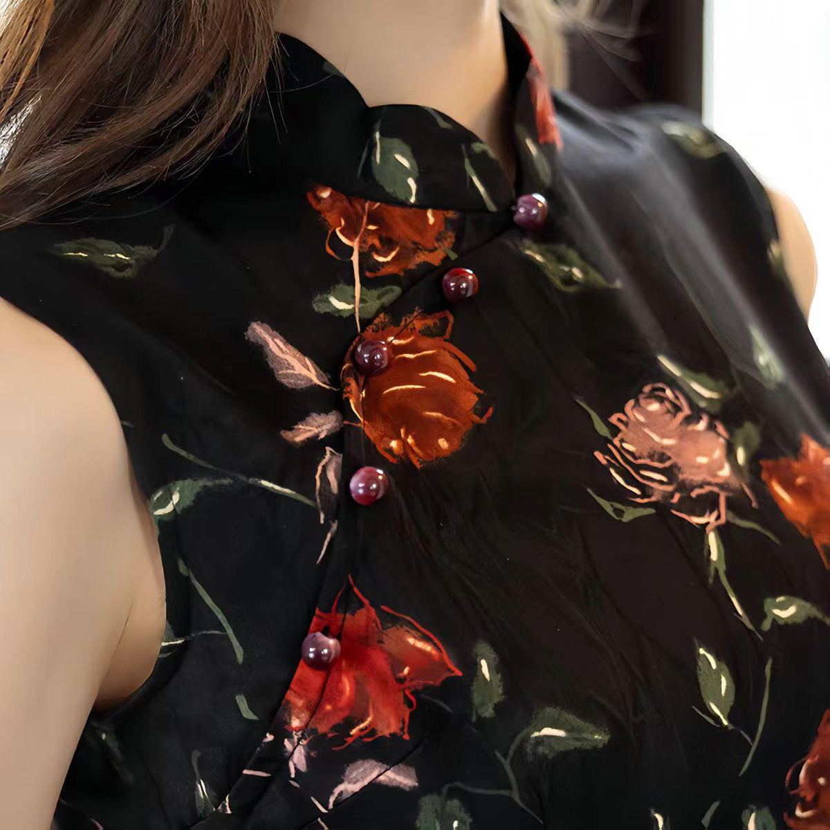 Women's Black Floral Qipao Cheongsam Dress – additional product view